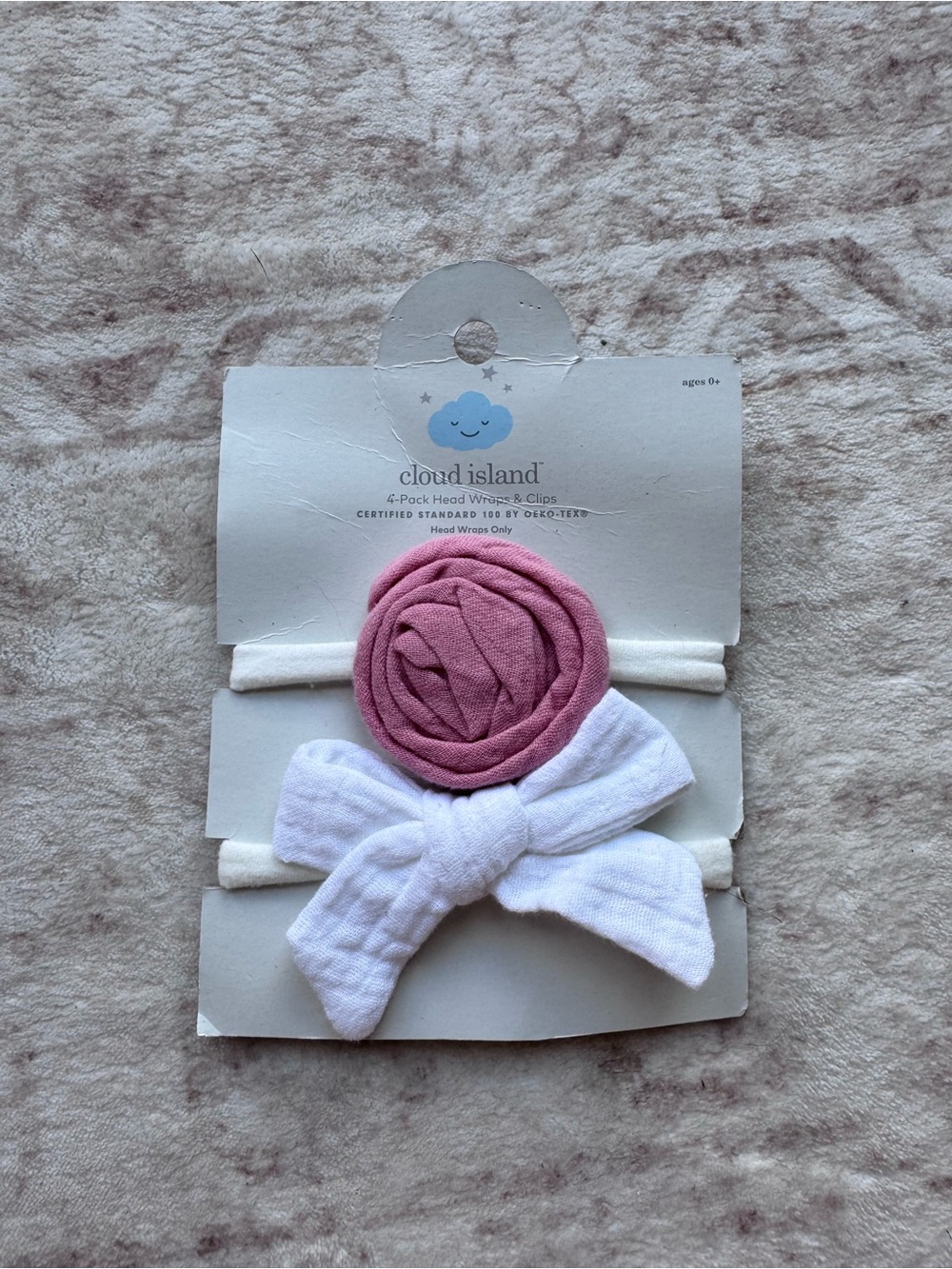 cloud island Dusty Pink Rose and White Bow Headband Set